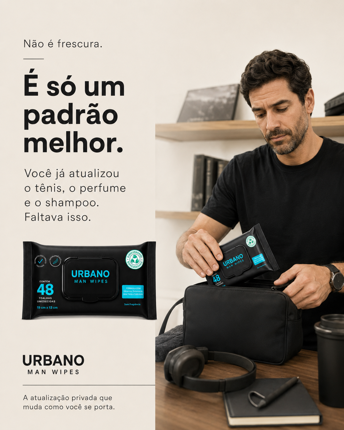 Lenço Umedecido Masculino Urbano Wipes 48 Lenços