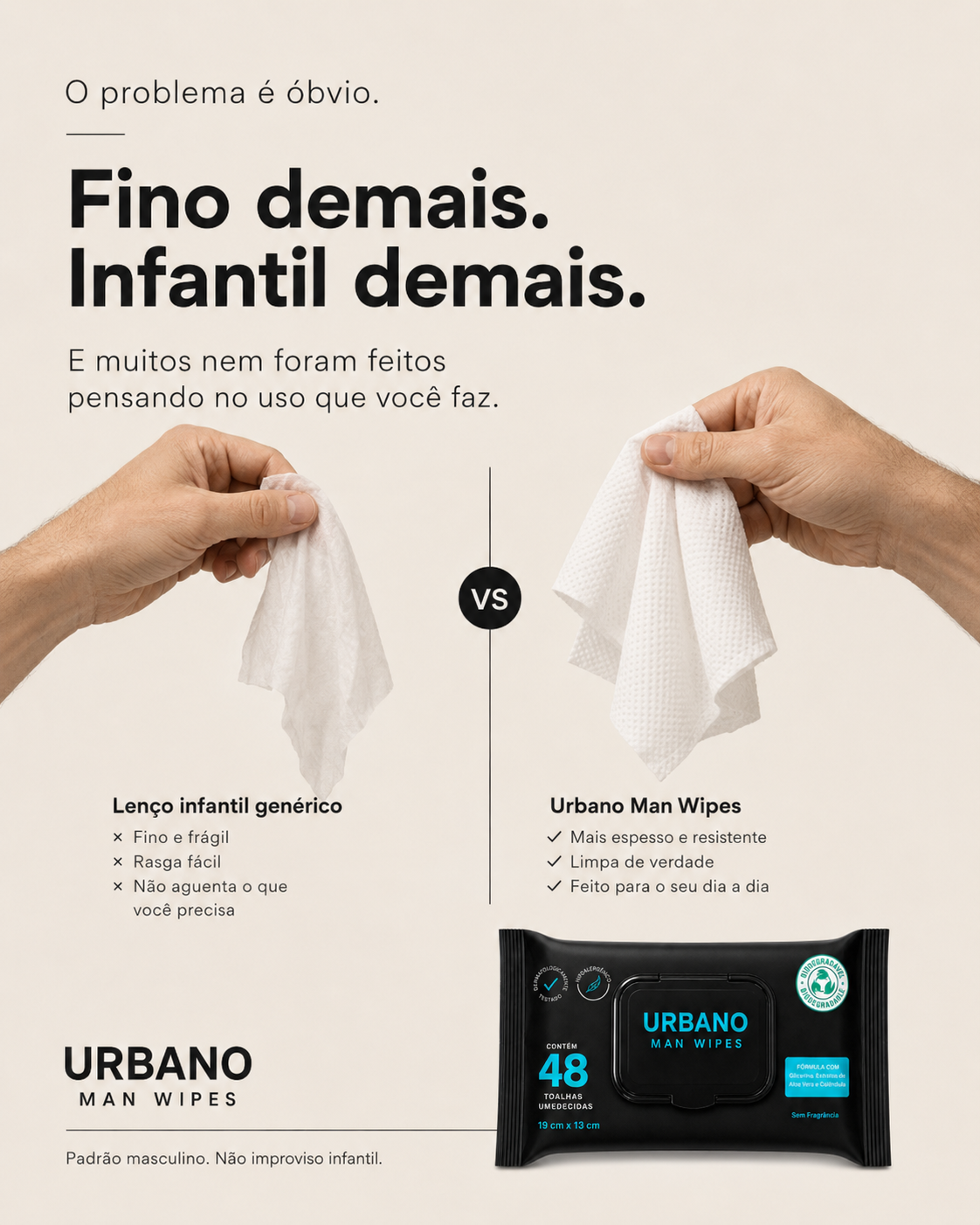 Lenço Umedecido Masculino Urbano Wipes 48 Lenços