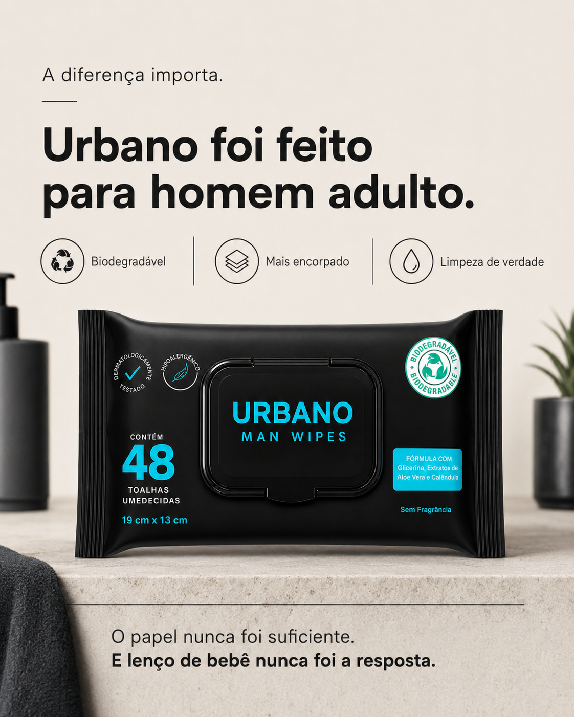 Lenço Umedecido Masculino Urbano Wipes 48 Lenços